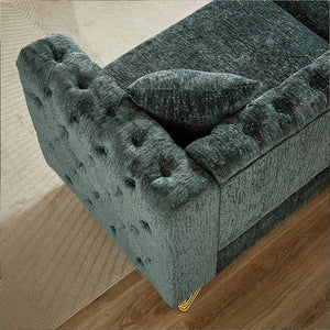 English Elm 60-Inch Chenille Sofa with Tufted Buttons, Copper Nail Trim, Metal Legs, Solid Wood Frame, Modern Upholstered Couch W834S00299