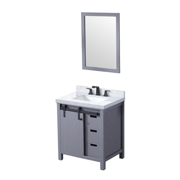 English Elm Dark Grey Bath Vanity Set With Carrara Marble Top, Matte Black Faucet & 28-Inch Mirror For Modern Spaces B2731S01273