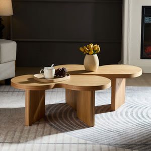 English Elm Modern Butterfly Coffee Table MDF 31.5" — Elegant Split Design, Spacious Top, Versatile Living Room Accent Natural W876P353937