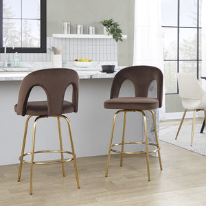 English Elm Fixed-height Swivel Counterstools with White Upholstery Gold Footrest Set of 2 Espresso B202S01789
