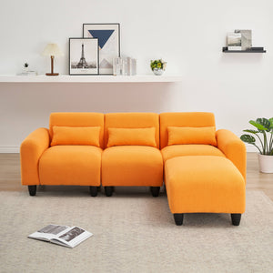 English Elm The 84.6-inch teddy fleece sofa converts to a 4-seat modular two-seater, plush sponges, 600lb capacity, ideal for small apartments Orange W1658S00013