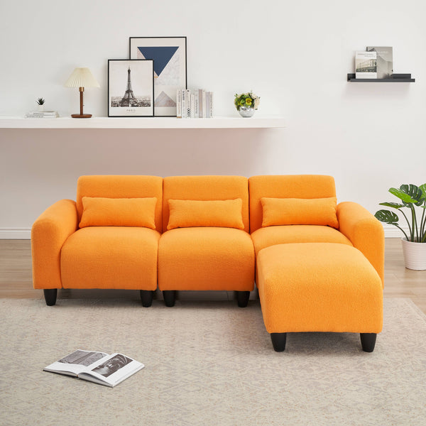 English Elm The 84.6-inch teddy fleece sofa converts to a 4-seat modular two-seater, plush sponges, 600lb capacity, ideal for small apartments Orange W1658S00013