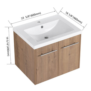 English Elm 24 Inch Floating Bathroom Vanity with Resin Sink, Soft-Close Doors, Wall-Mounted Storage, Modern Compact Design W999P188185