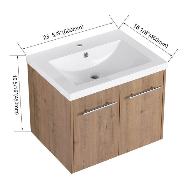 English Elm 24 Inch Floating Bathroom Vanity with Resin Sink, Soft-Close Doors, Wall-Mounted Storage, Modern Compact Design W999P188185