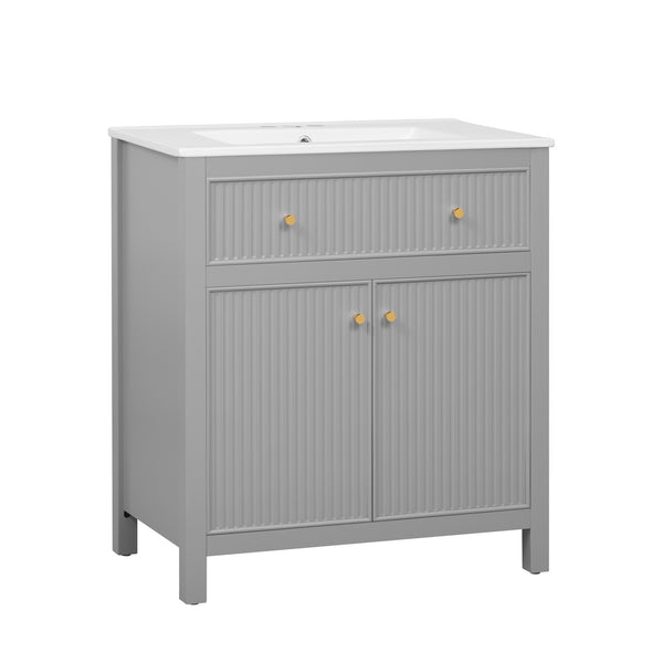 English Elm 60'' Modern Bathroom Vanity Set With Ceramic Sink, Soft Closing Doors, Space-Saving Grey Design N710SS00007E