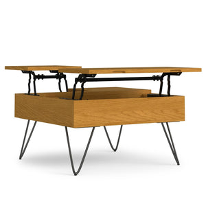 English Elm Hunter Solid Oak Lift Top Square Coffee Table with Hidden Storage and Hairpin Legs B136P429095