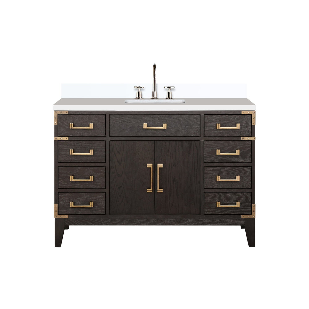 English Elm Brown Oak 48" Single Bath Vanity with White Quartz Top, Soft-Close Drawers & Chrome Faucet Set B2731P259811
