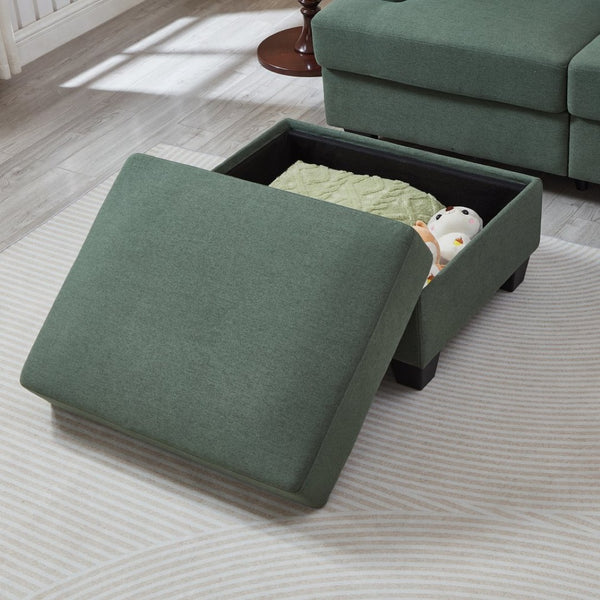 English Elm 86" Linen Sectional Sofa with Storage Ottoman Reversible Chaise for Small Spaces Dark Green W1669S00037