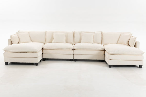 English Elm Modern Chenille Sectional Sofa Modular Sleeper with Ottoman Chaise and Waist Pillows W2530S00020