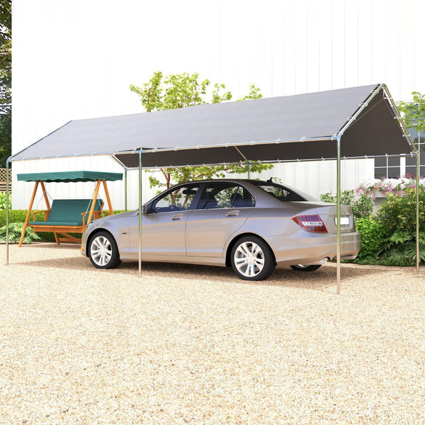 English Elm Outsunny 10x20 Foot Galvanized Steel Carport Outdoor Vehicle Canopy with Anchor Kit W2225P217044