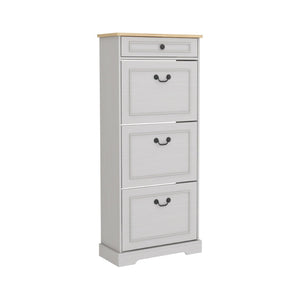 English Elm Shoe Storage Cabinet - Slim Freestanding Organizer With 1 Drawer, 3 Flip Drawers & Adjustable Shelf W1120P290634-GIGA