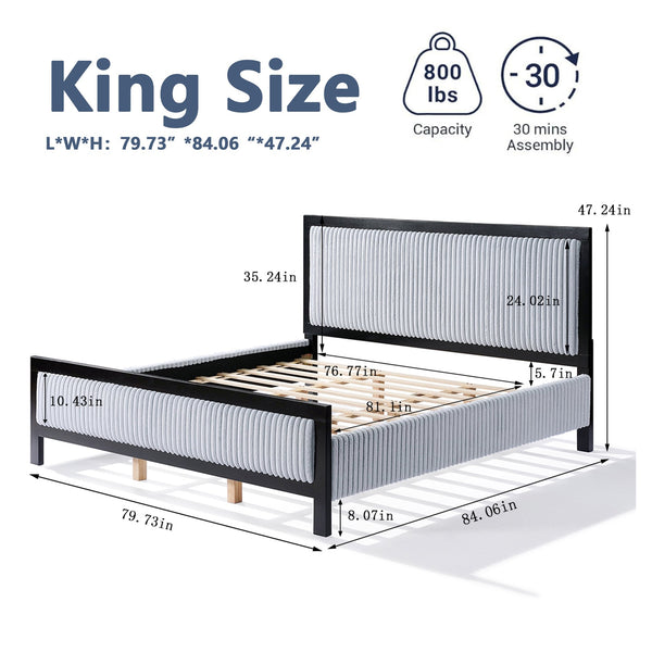 English Elm Christopher Knight Home® - King Plush Upholstered Bed Frame with Fluffy Soft Headboard, Grey & Black, Sturdy 800 lb Support N758D798687B