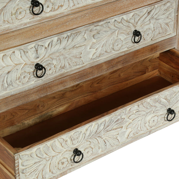 English Elm Christopher Knight Home® - Acacia Handcrafted 3-Drawer Dresser 40" Wide Whitewash & Natural Boho Accent Cabinet with Rings 71756.00