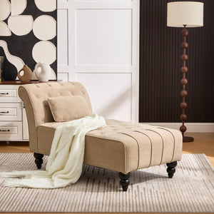 English Elm Chaise Lounge Velvet Upholstered Accent Chair with Birch Legs for Living Room Decor Camel N776P412298C