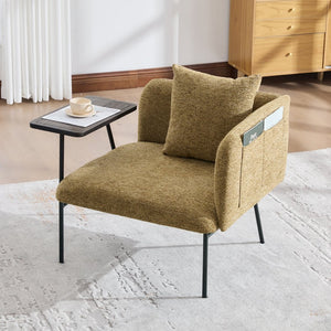 English Elm Leisure Linen Accent Chair with Built-in Side Table Pockets and Lumbar Pillow Modern Yellow W395P453313
