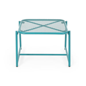 English Elm Kincaid Outdoor Iron Mesh Conversation Set Rust Resistant Patio Chairs with Side Table Teal N775P392159T