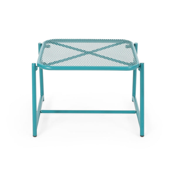 English Elm Kincaid Outdoor Iron Mesh Conversation Set Rust Resistant Patio Chairs with Side Table Teal N775P392159T