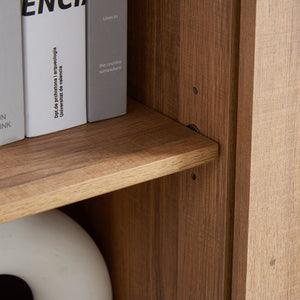 English Elm 5 Drawer Dresser with Sliding Barn Door — Farmhouse Modern MDF Chest with Metal Handle, Adjustable Shelves, Spacious Top Oak W2275P206614