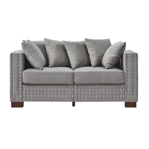 English Elm Modern Velvet Loveseat With Silver Nailhead Trim – Stylish, Compact, And Comfortable For Any Space W1097S00183