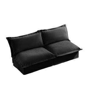 English Elm Streamlined Velvet Modular L-shape Sectional Sofa with Cloud Foam and French Piping Black W3041S00117