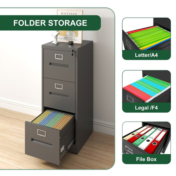 English Elm 3 Drawer Steel Vertical File Cabinet with Lock for Home Office Legal Letter Folders T2398P272052