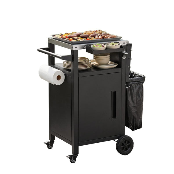 English Elm K&k Outdoor Grill Cart Stainless Steel Prep Station with Storage and Drop Leaf N707P379798B