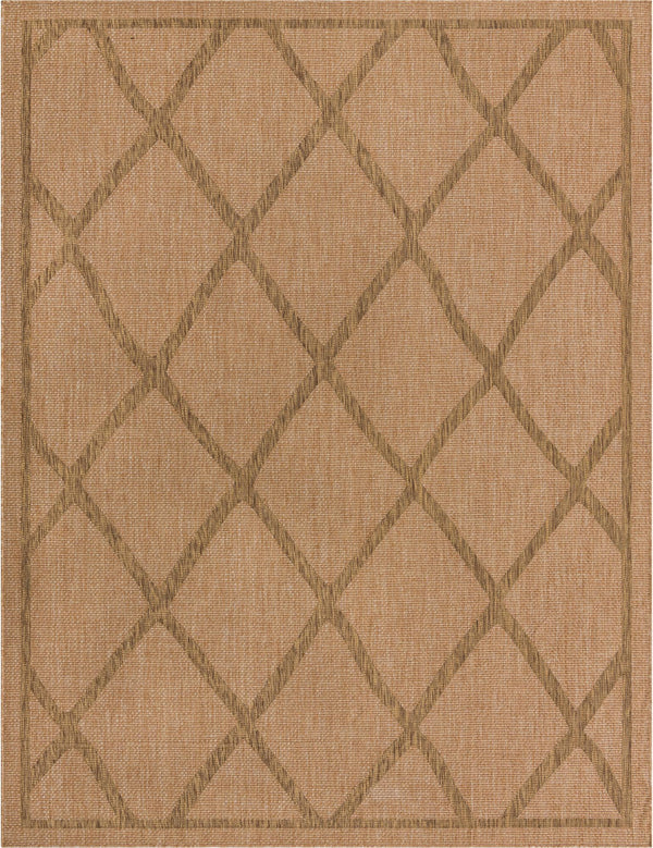 Unique Loom Outdoor Trellis Diamonds Machine Made Geometric Rug Light Brown, Brown 9' 0" x 12' 2"