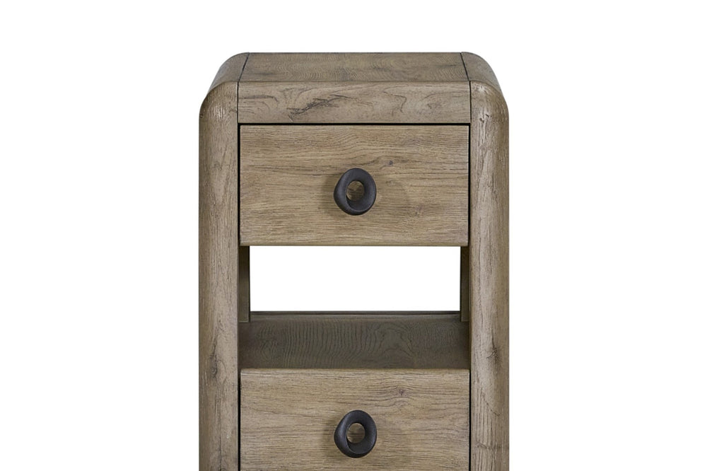 English Elm English Knotty Oak Veneer Spot Table with Two Drawers and Open Center Shelf B2699P437956