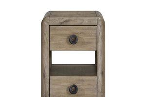 English Elm English Knotty Oak Veneer Spot Table with Two Drawers and Open Center Shelf B2699P437956