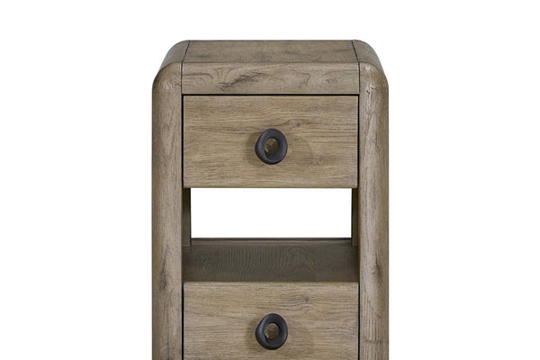 English Elm English Knotty Oak Veneer Spot Table with Two Drawers and Open Center Shelf B2699P437956