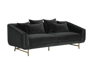 Sunpan Veera Sofa - Luxurious Mid-Century Modern Design with Channel Tufting and Antique Brass Feet Shadow Grey