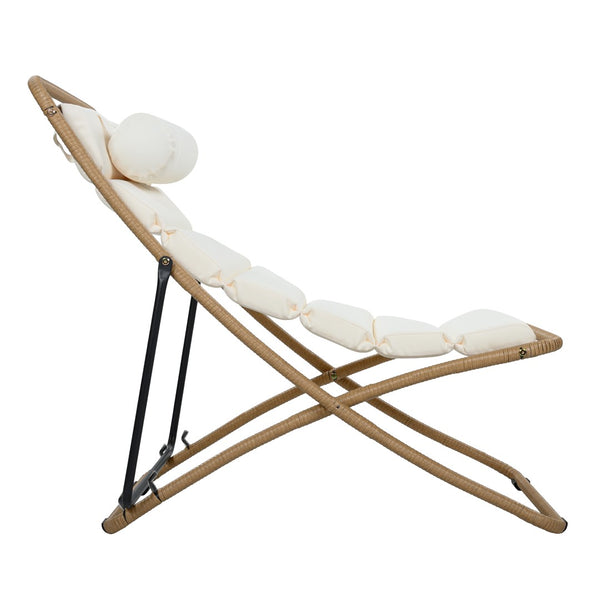 English Elm Trexm Rattan Wrapped Folding Outdoor Lounge Chair Set with Cushion and Adjustable Recline Yellow N715P428435V