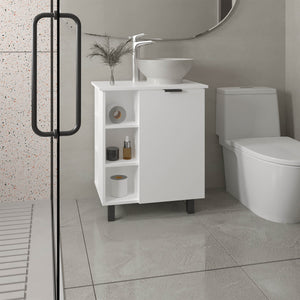 English Elm Vanity Compact White Engineered Wood Sink Cabinet with 1 Door, 5 Shelves, 4 Legs, Durable Storage B097P350311