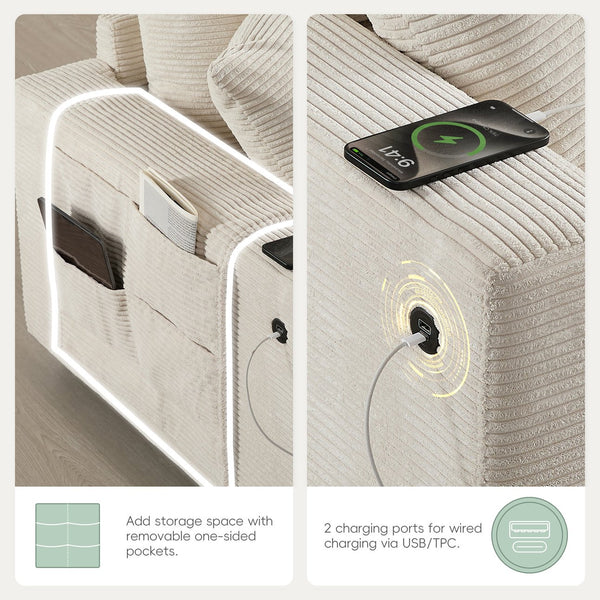 English Elm 140'' Oversized Modular Sectional Sofa with Movable Storage Ottoman, USB Charger, Console, 6-Seater U-Shaped Corduroy Beige N723S0166A