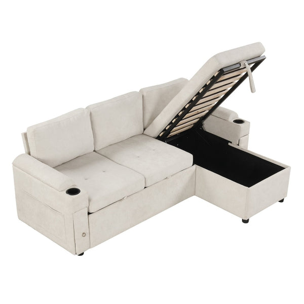 English Elm 83.5" Convertible Sectional Sleeper Sofa with Storage Chaise and Usb Ports N719P237944A