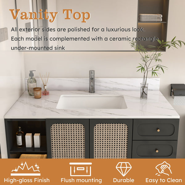 English Elm 43 Inch Marble Vanity Top - Elegant Bianco Carrara Venato With Undermount Sink & Pre-Drilled Faucet W2700P194076