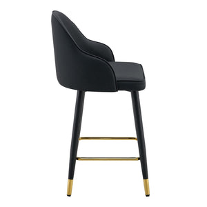 English Elm Set of 2 Pu Leather Barstools with Gold Footrest Curved Back for Kitchen Island Black W1151P383770