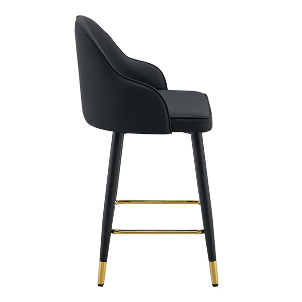 English Elm Set of 2 Pu Leather Barstools with Gold Footrest Curved Back for Kitchen Island Black W1151P383770