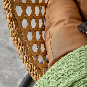 English Elm 76.8-inch Hand Woven Rattan Egg Swing Chair Indoor Outdoor with Cushion Lumbar Pillow Yellow W1512P498594