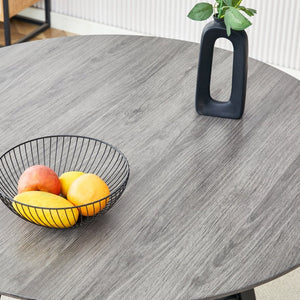 English Elm Table Modern Minimalist 42" Round Dining Set With 4 Ergonomic Brown Chairs & Black Metal Legs W1151S04062-GIGA