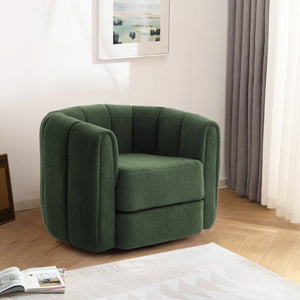 English Elm Swivel Teddy Fabric Barrel Chair with 360° Rotation, Solid Wood Base, Plush High-Density Comfort Green+Dark Green W2606P221608