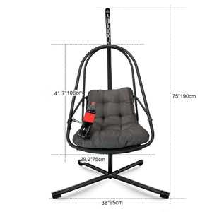 English Elm Swing Egg Chair With Stand - Cozy Indoor/Outdoor Wicker Patio Basket, Cup Holder, Cushions & More! W2707P296435-GIGA