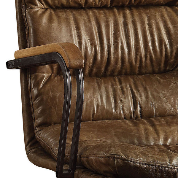 English Elm Vintage Whiskey Top Grain Leather Swivel Office Chair with Wood Arms, Metal Frame, Smooth Casters and Timeless Elegance Vintage B062P182755