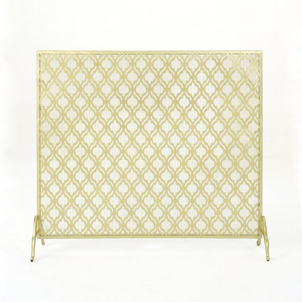 English Elm Christopher Knight Home® - FIRE Iron Single Panel Elmer Fireplace Screen — Durable Decorative Hearth Shield Protects Home Interiors Gold 61130.00GLD