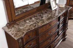 English Elm Brown Cherry Dresser with Genuine Marble Top Bronze Hardware Traditional Bedroom Storage B2741P448890