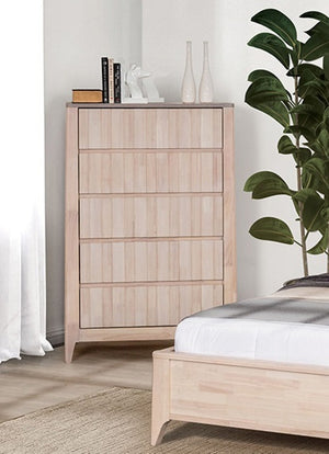 English Elm Mid-Century White‑Wash Reeded Chest with Hidden Handles, Mortise & Tenon Build, Splayed Feet —48"H B2741P372710