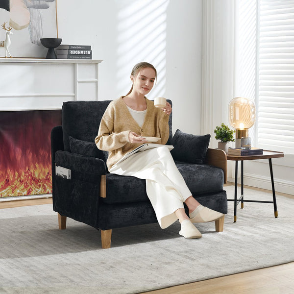 English Elm Foldable mid-century sleeper sofa bed recliner 3-in-1 convertible for small spaces with pillows and storage Black W395P290560