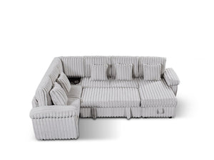 English Elm 110-inch U-shaped Corduroy Sectional with Sleeper Storage and Built-in Charging Table W2564S00053