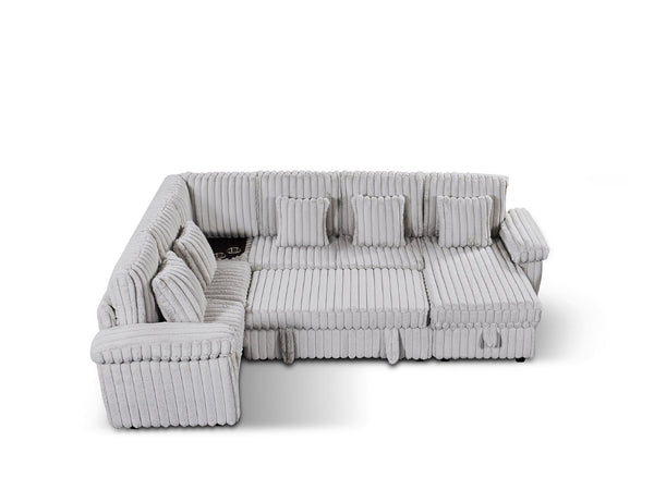 English Elm 110-inch U-shaped Corduroy Sectional with Sleeper Storage and Built-in Charging Table W2564S00053