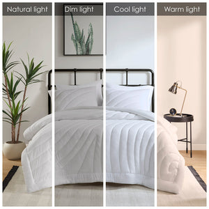 JLA Home Urban Habitat - Poly Plush Jersey Puffy Comforter Set with 350gsm Loft, Hypoallergenic, Antimicrobial Finish, OEKO‑TEX Certified White UH10-2515